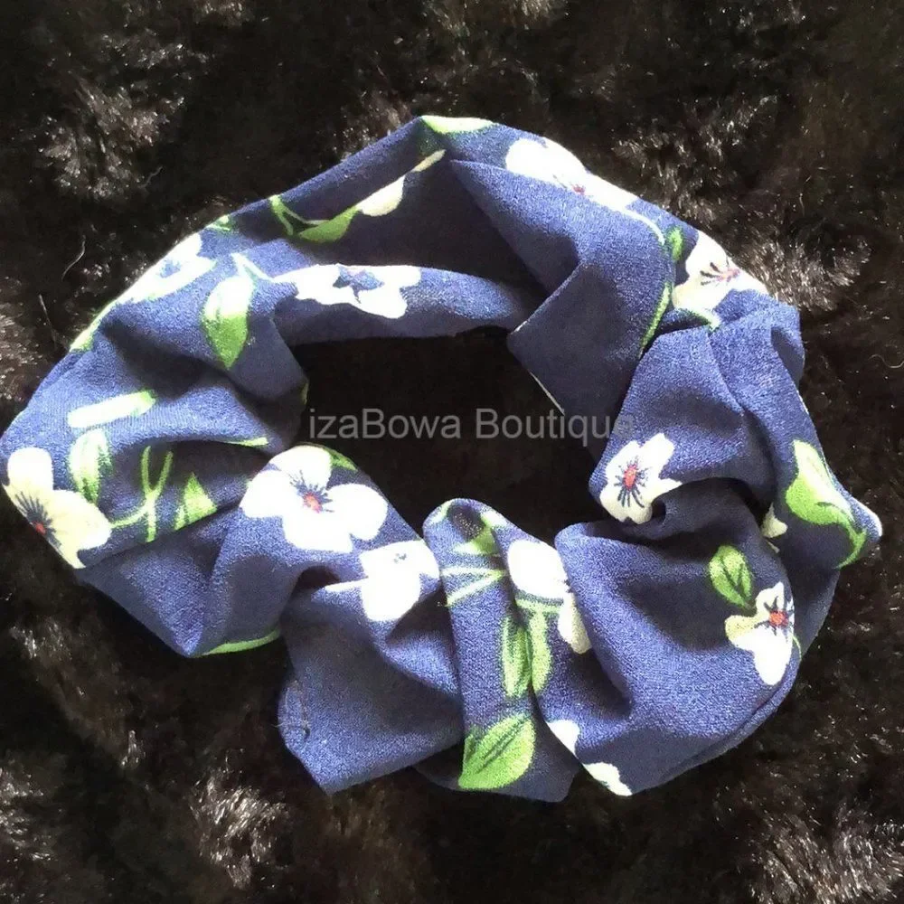 Navy Flower Chiffon Scrunchie (kids) SC2975 Handmade NWT Boutique